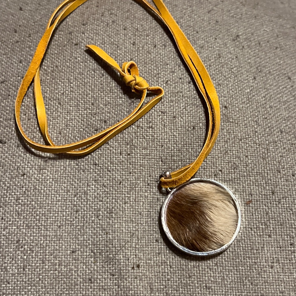 Cow hide (genuine) pendant necklace on genuine leather strap
